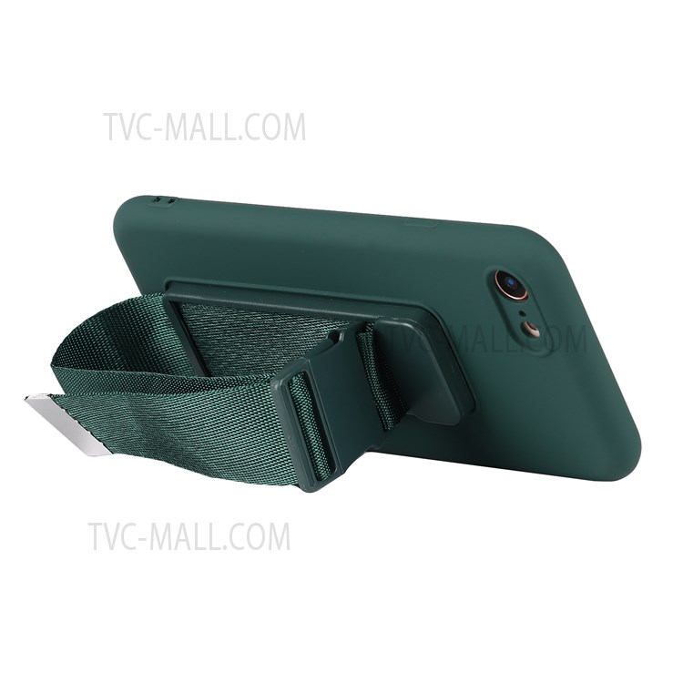 Kickstand Design Precise Cutout Durable Soft TPU Case with Adjustable Wrist Strap for iPhone 7/8 4.7 inch/SE (2nd Generation) - Green-3