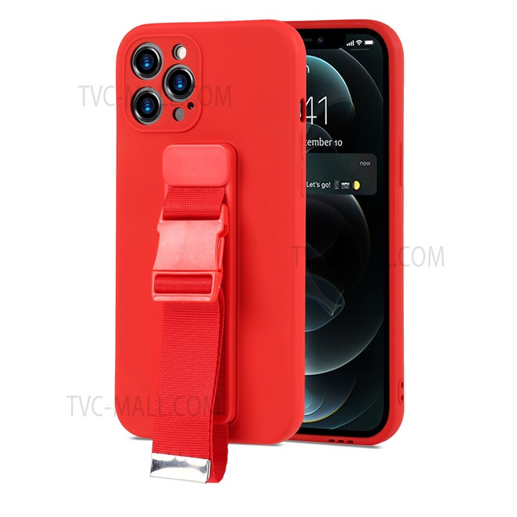 Sports Wrist Strap Kickstand Design Precise Cutout Soft TPU Case Shell for iPhone 12 Pro 6.1 inch - Red-2