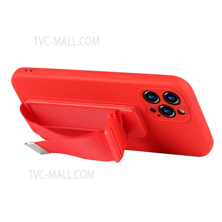 Sports Wrist Strap Kickstand Design Precise Cutout Soft TPU Case Shell for iPhone 12 Pro 6.1 inch - Red-3