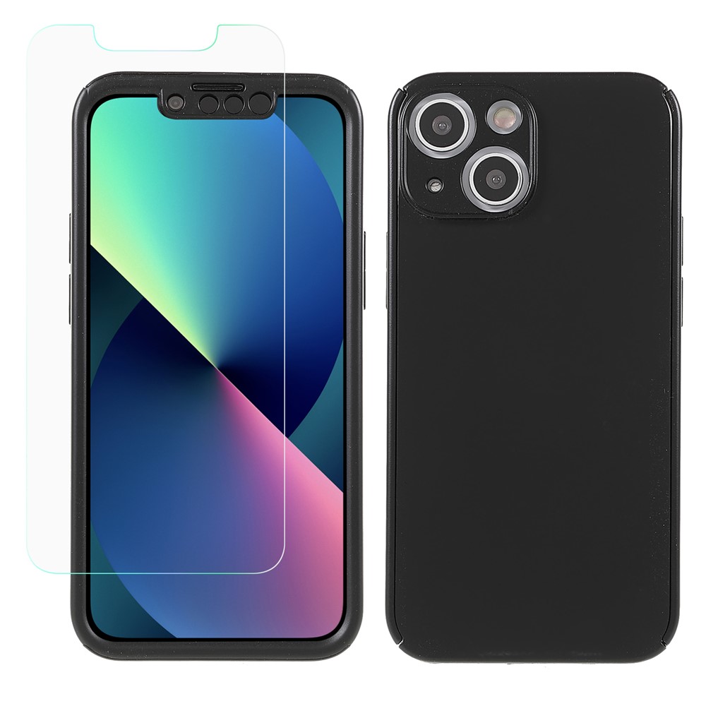 Rubberized Surface Precise Cutouts Light Slim Detachable 2-in-1 Hard PC Case with Screen Protector for iPhone 13 6.1 inch - Black-1