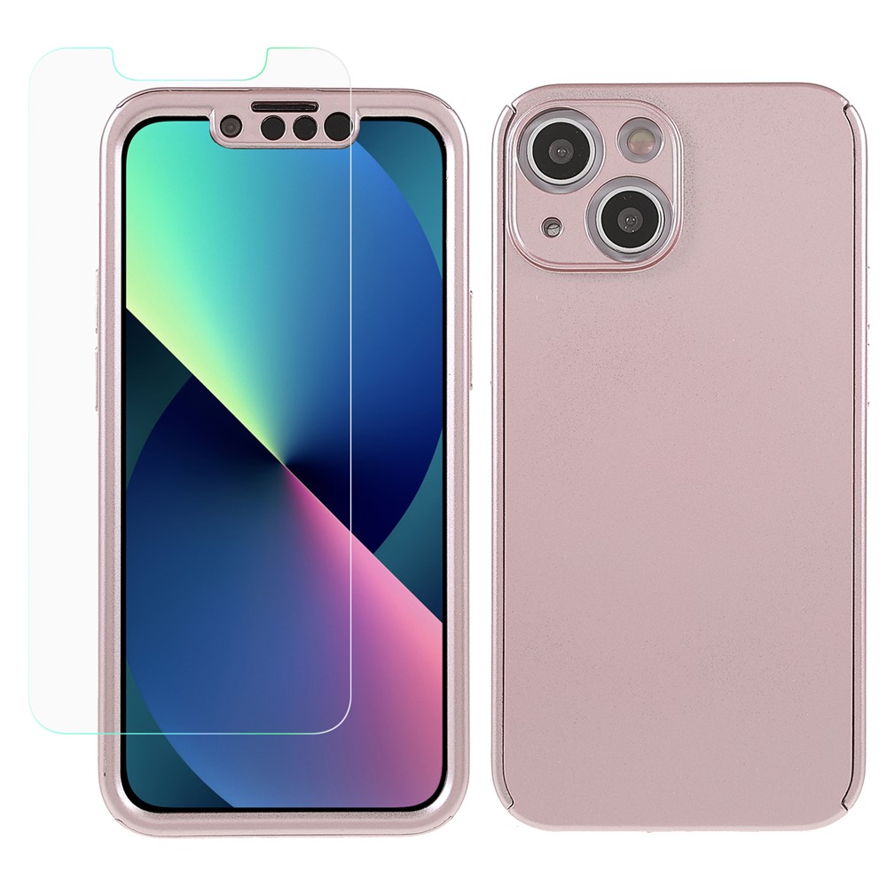 Rubberized Surface Precise Cutouts Light Slim Detachable 2-in-1 Hard PC Case with Screen Protector for iPhone 13 6.1 inch - Rose Gold-1
