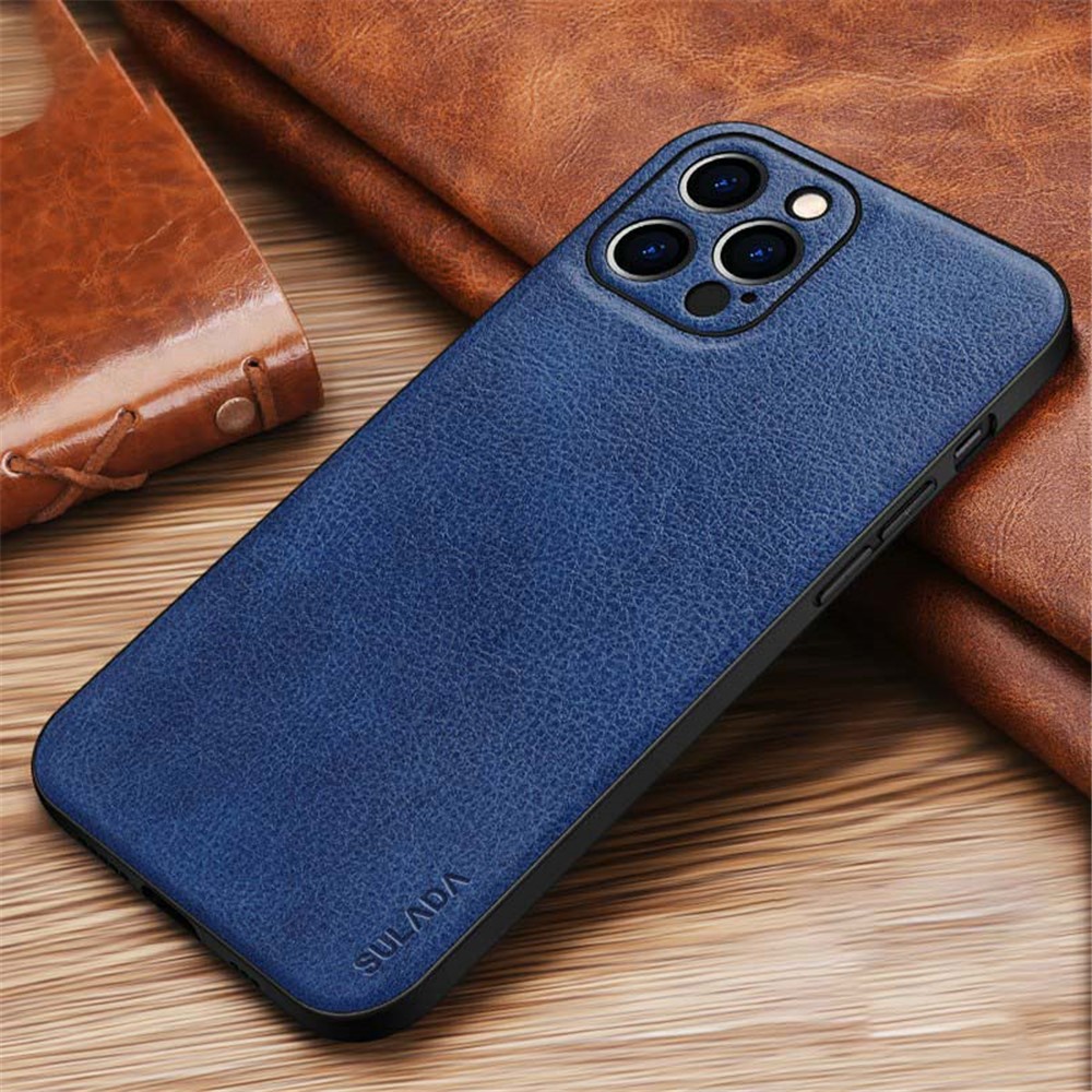 SULADA Protective Case Litchi Texture Precise Cutout Light Slim PC + TPU + PU Leather Cover for iPhone 12 Pro 6.1 inch - Blue-2