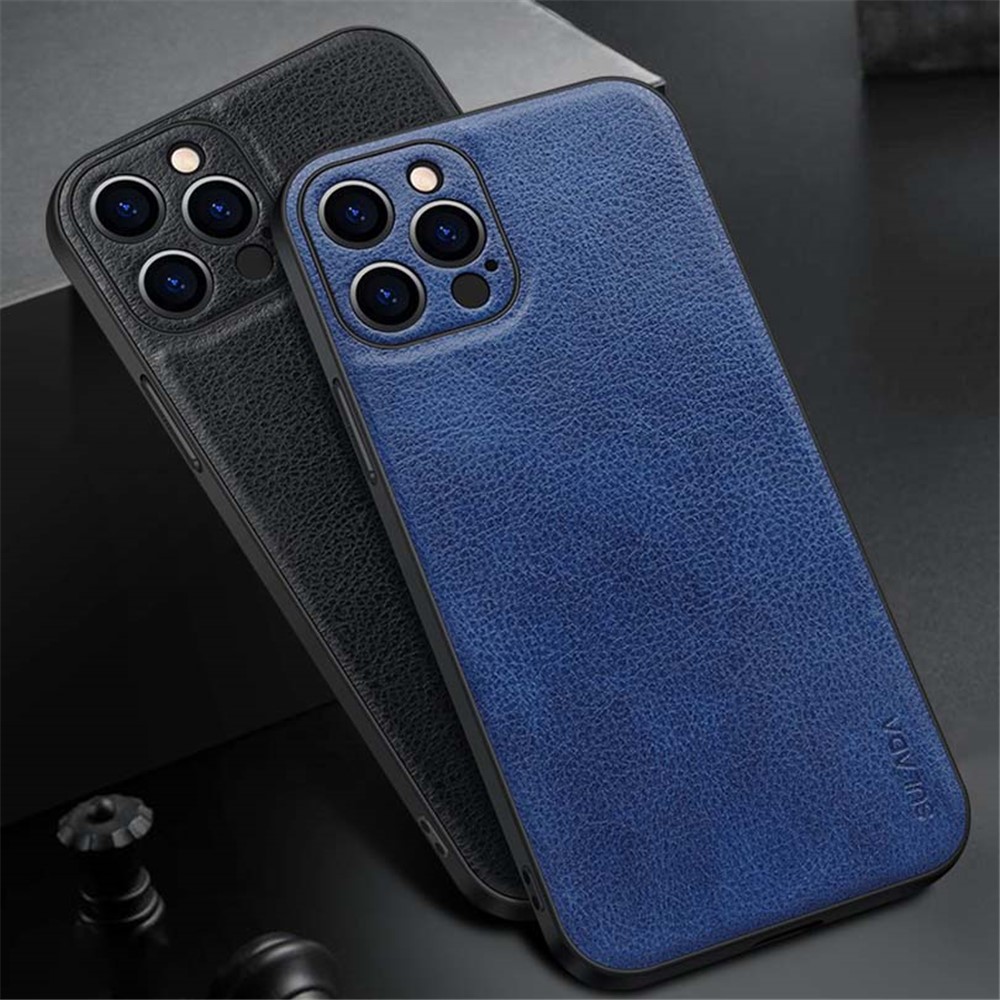SULADA Protective Case Litchi Texture Precise Cutout Light Slim PC + TPU + PU Leather Cover for iPhone 12 Pro 6.1 inch - Blue-3