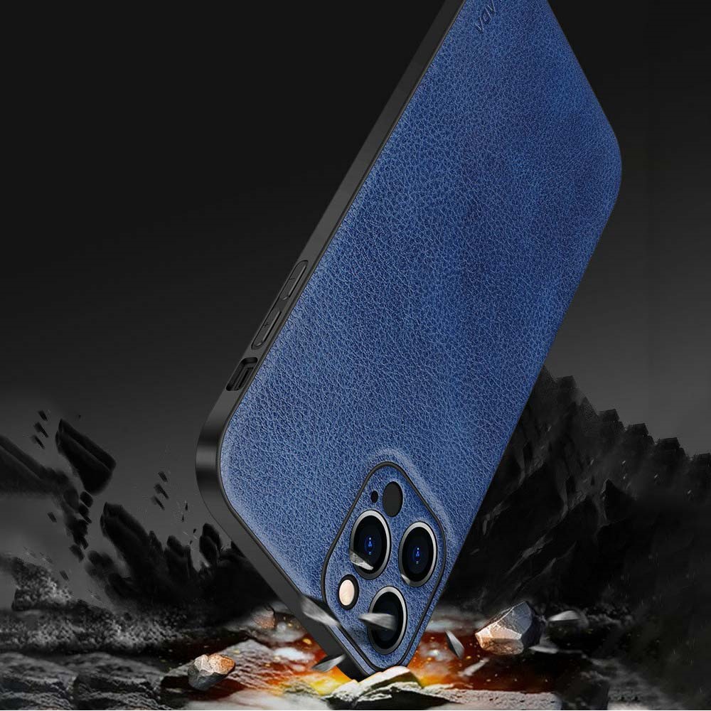 SULADA Protective Case Litchi Texture Precise Cutout Light Slim PC + TPU + PU Leather Cover for iPhone 12 Pro 6.1 inch - Blue-4