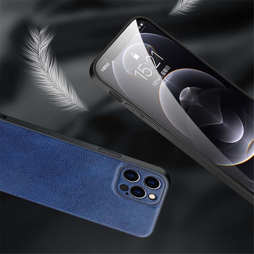 SULADA Protective Case Litchi Texture Precise Cutout Light Slim PC + TPU + PU Leather Cover for iPhone 12 Pro 6.1 inch - Blue-5