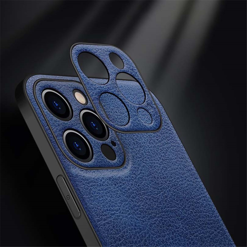SULADA Protective Case Litchi Texture Precise Cutout Light Slim PC + TPU + PU Leather Cover for iPhone 12 Pro 6.1 inch - Blue-6