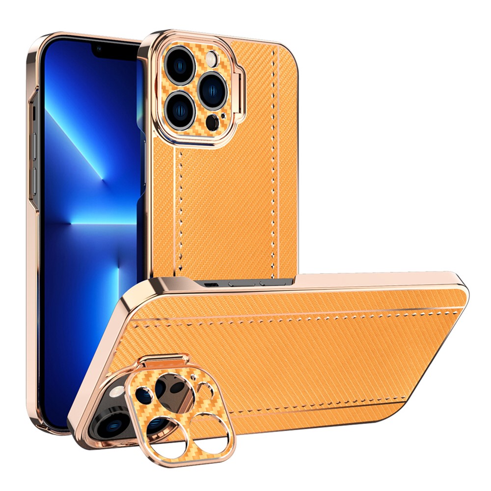 Wholesale Anti Drop Electroplating Frame Carbon Fiber Texture Pu Leather Coated Pc Case With Kickstand For Iphone 13 Pro Max 6 7 Inch Gold From China Tvc Mall Com