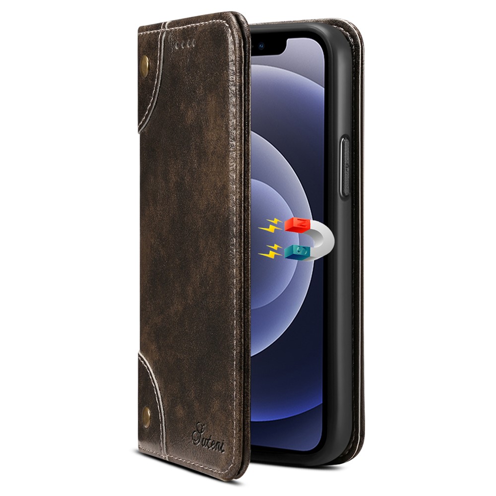 SUTENI 055 Series Magnetic Auto Closure PU Leather Case Wallet Stand Shockproof TPU Inner Shell Phone Cover for iPhone 12 mini 5.4 inch - Black-2