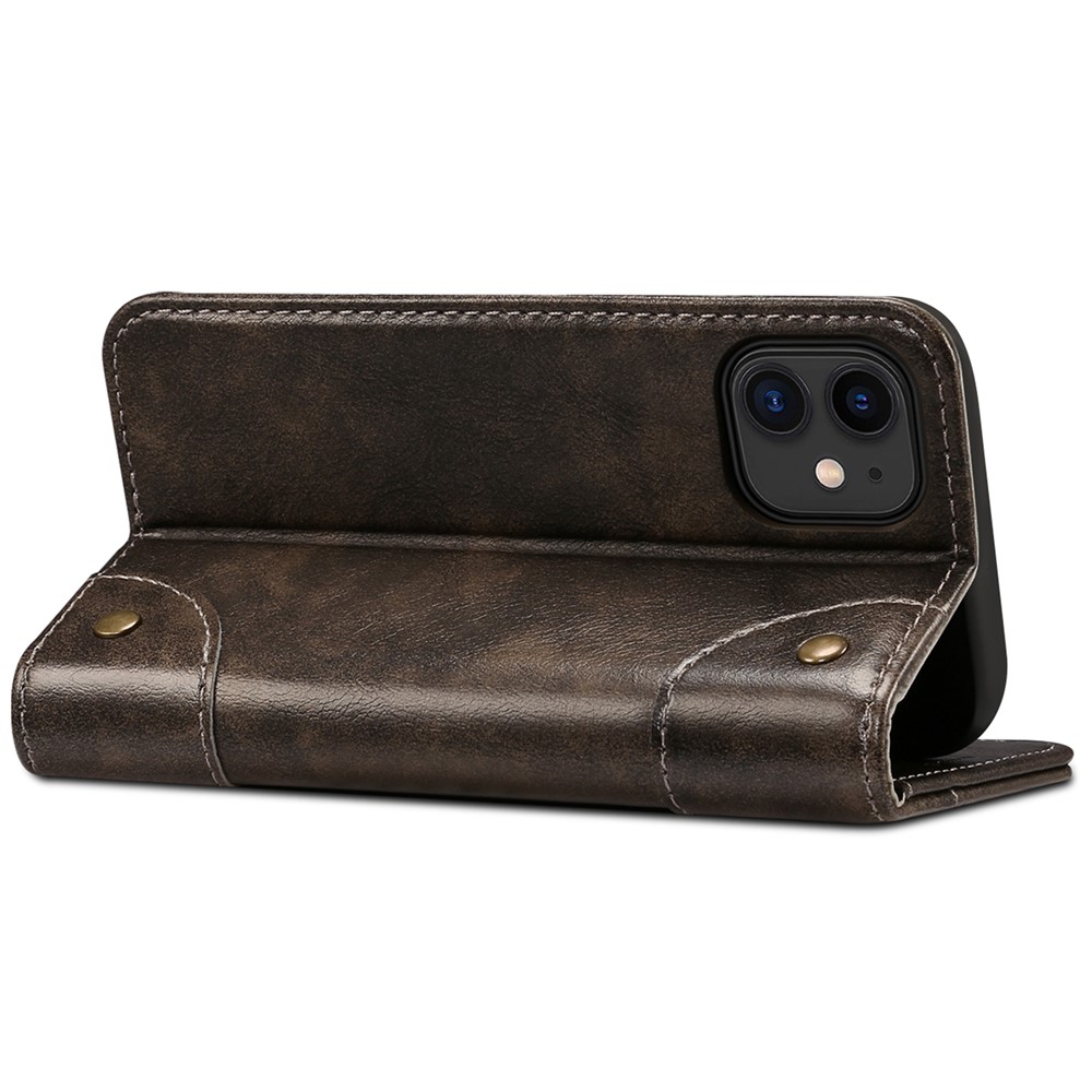 SUTENI 055 Series Magnetic Auto Closure PU Leather Case Wallet Stand Shockproof TPU Inner Shell Phone Cover for iPhone 12 mini 5.4 inch - Black-4