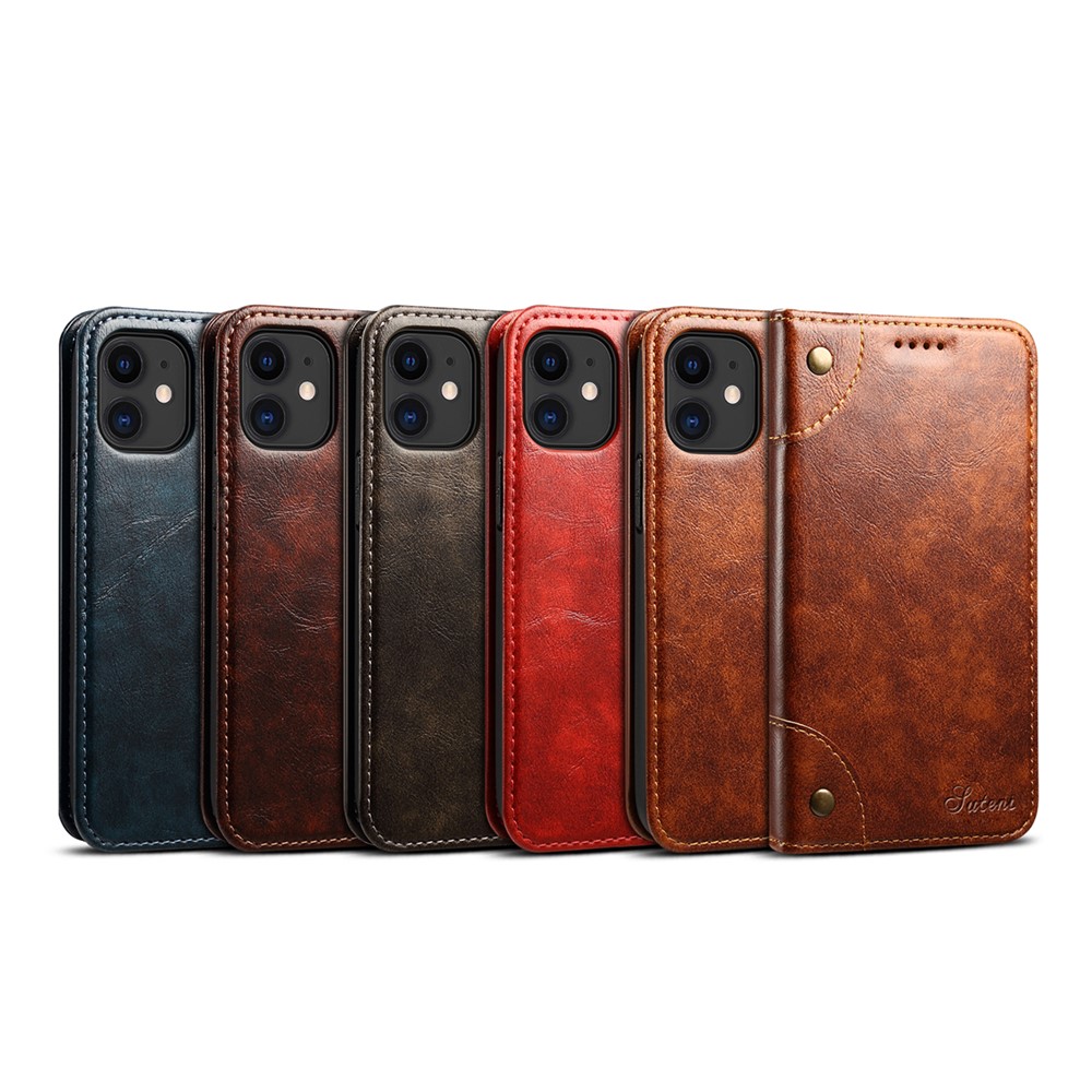 SUTENI 055 Series Magnetic Auto Closure PU Leather Case Wallet Stand Shockproof TPU Inner Shell Phone Cover for iPhone 12 mini 5.4 inch - Black-6