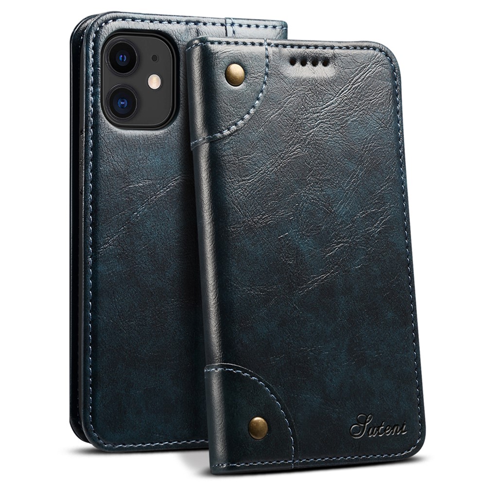 SUTENI 055 Series Magnetic Auto Closure PU Leather Case Wallet Stand Shockproof TPU Inner Shell Phone Cover for iPhone 12 mini 5.4 inch - Blue
