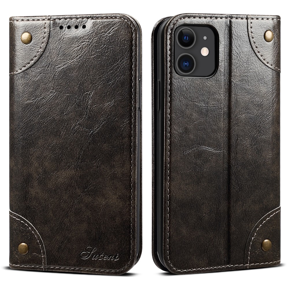 SUTENI 055 Series Automatic Closing Protective Cover with Wallet and Stand PU Leather+TPU Case for iPhone 11 6.1 inch - Black-1