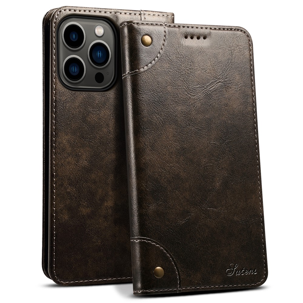SUTENI 055 Series Wallet Design Well-protected Automatic Closing Flip PU Leather+TPU Cover Case with Stand for iPhone 13 Pro Max 6.7 inch - Black-1