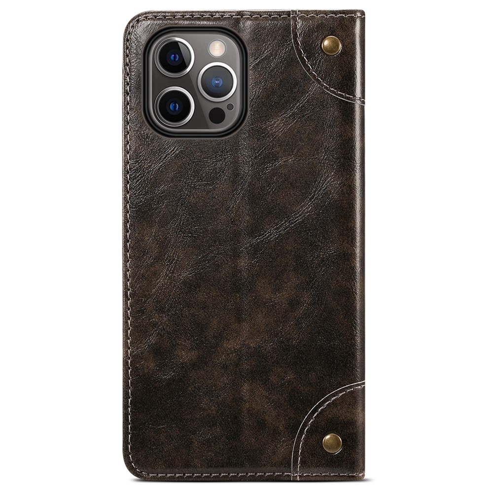 SUTENI 055 Series Wallet Design Flip Phone Cover Automatic Closing PU Leather+TPU Case with Stand for iPhone 12 Pro Max 6.7 inch - Black-3