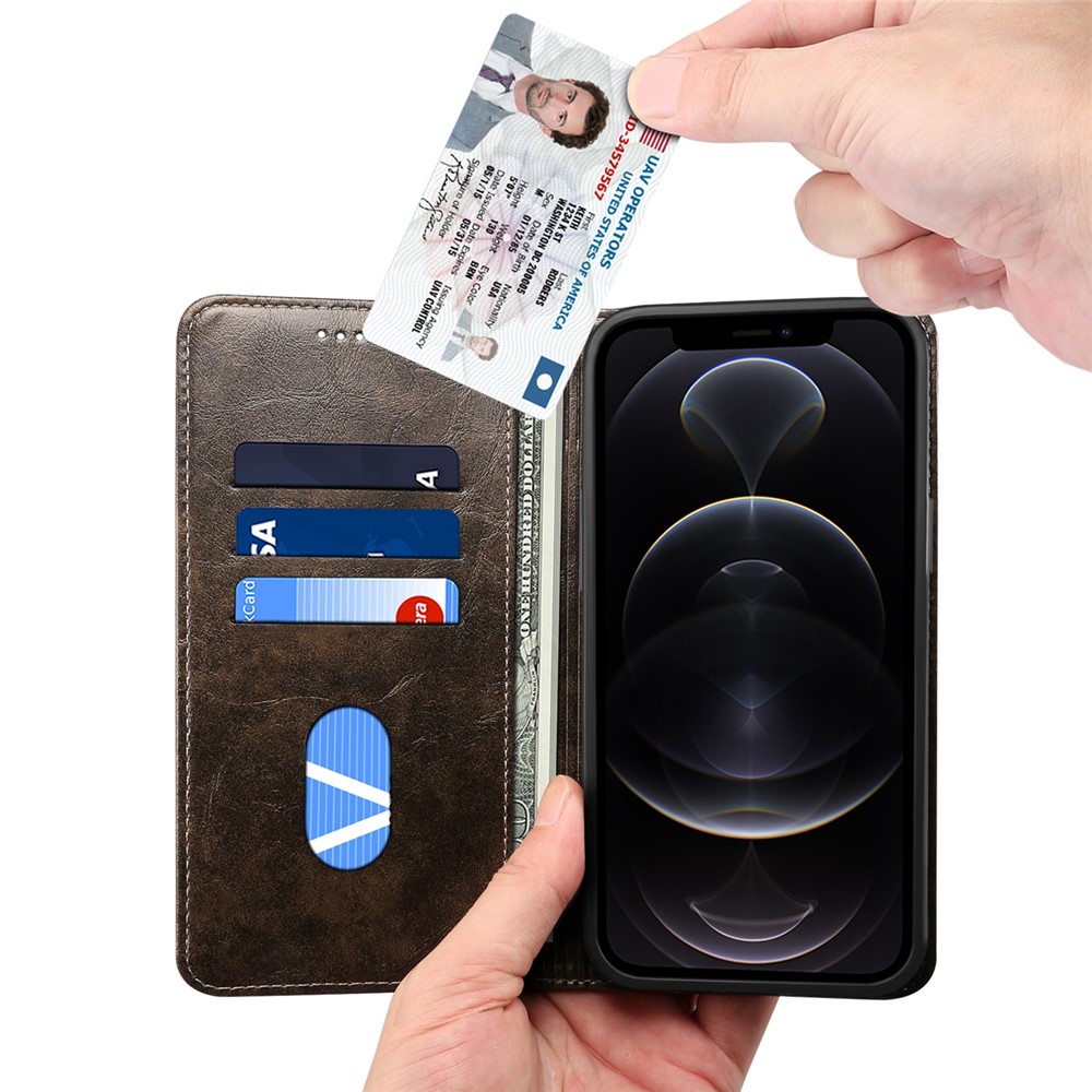 SUTENI 055 Series Wallet Design Flip Phone Cover Automatic Closing PU Leather+TPU Case with Stand for iPhone 12 Pro Max 6.7 inch - Black-5
