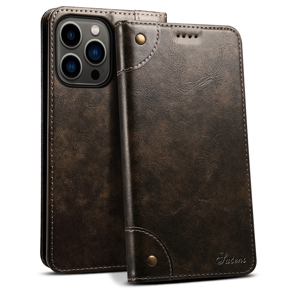SUTENI 055 Series Full Protection Flip Phone Cover Shockproof PU Leather+TPU Case with Wallet and Stand for iPhone 13 Pro 6.1 inch - Black-1