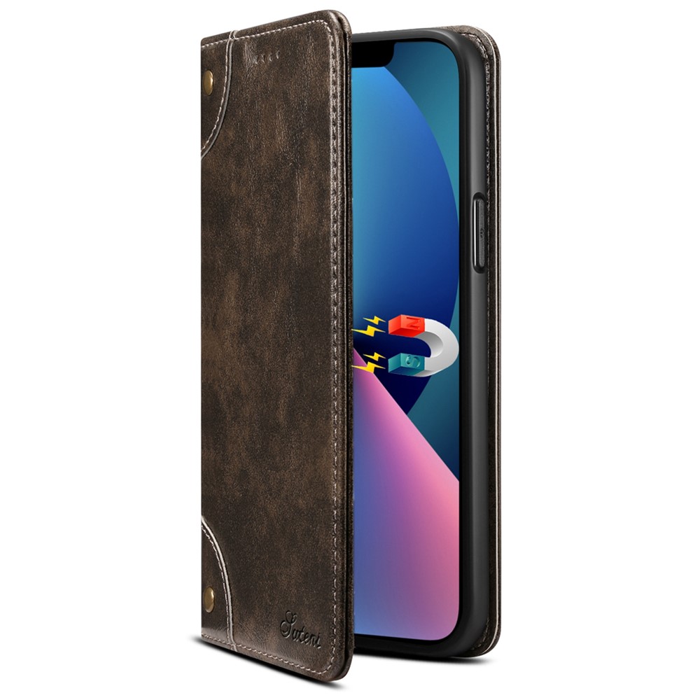SUTENI 055 Series Full Protection Flip Phone Cover Shockproof PU Leather+TPU Case with Wallet and Stand for iPhone 13 Pro 6.1 inch - Black-2