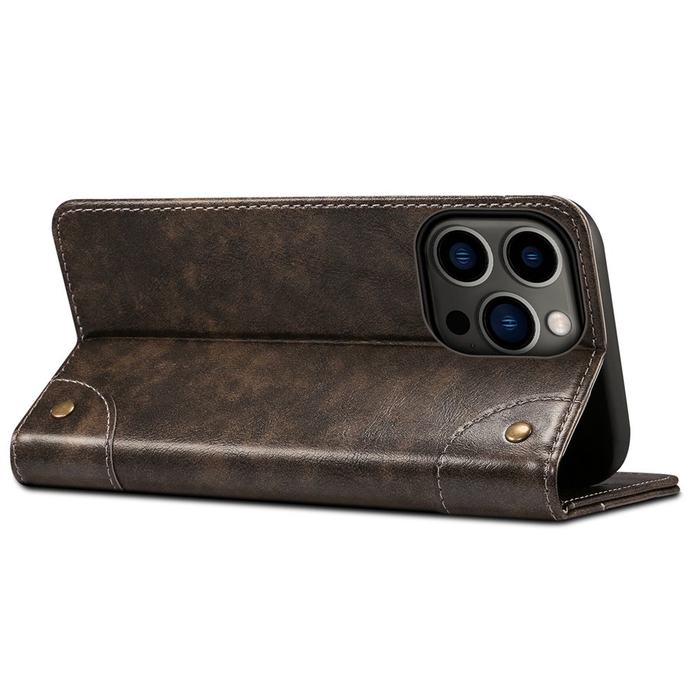SUTENI 055 Series Full Protection Flip Phone Cover Shockproof PU Leather+TPU Case with Wallet and Stand for iPhone 13 Pro 6.1 inch - Black-4