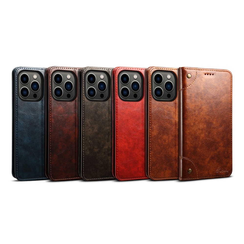 SUTENI 055 Series Full Protection Flip Phone Cover Shockproof PU Leather+TPU Case with Wallet and Stand for iPhone 13 Pro 6.1 inch - Black-6