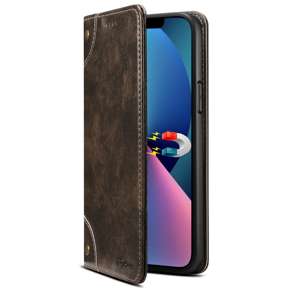 SUTENI 055 Series Anti-Scratch Anti-Drop Flip Phone Cover PU Leather+TPU Case Shell with Wallet and Stand for iPhone 13 6.1 inch - Black-2