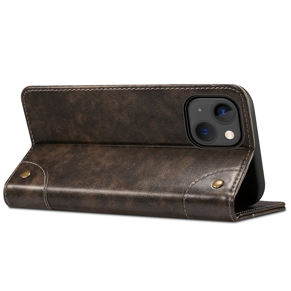 SUTENI 055 Series Anti-Scratch Anti-Drop Flip Phone Cover PU Leather+TPU Case Shell with Wallet and Stand for iPhone 13 6.1 inch - Black-4