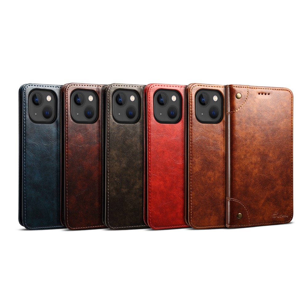 SUTENI 055 Series Anti-Scratch Anti-Drop Flip Phone Cover PU Leather+TPU Case Shell with Wallet and Stand for iPhone 13 6.1 inch - Black-6