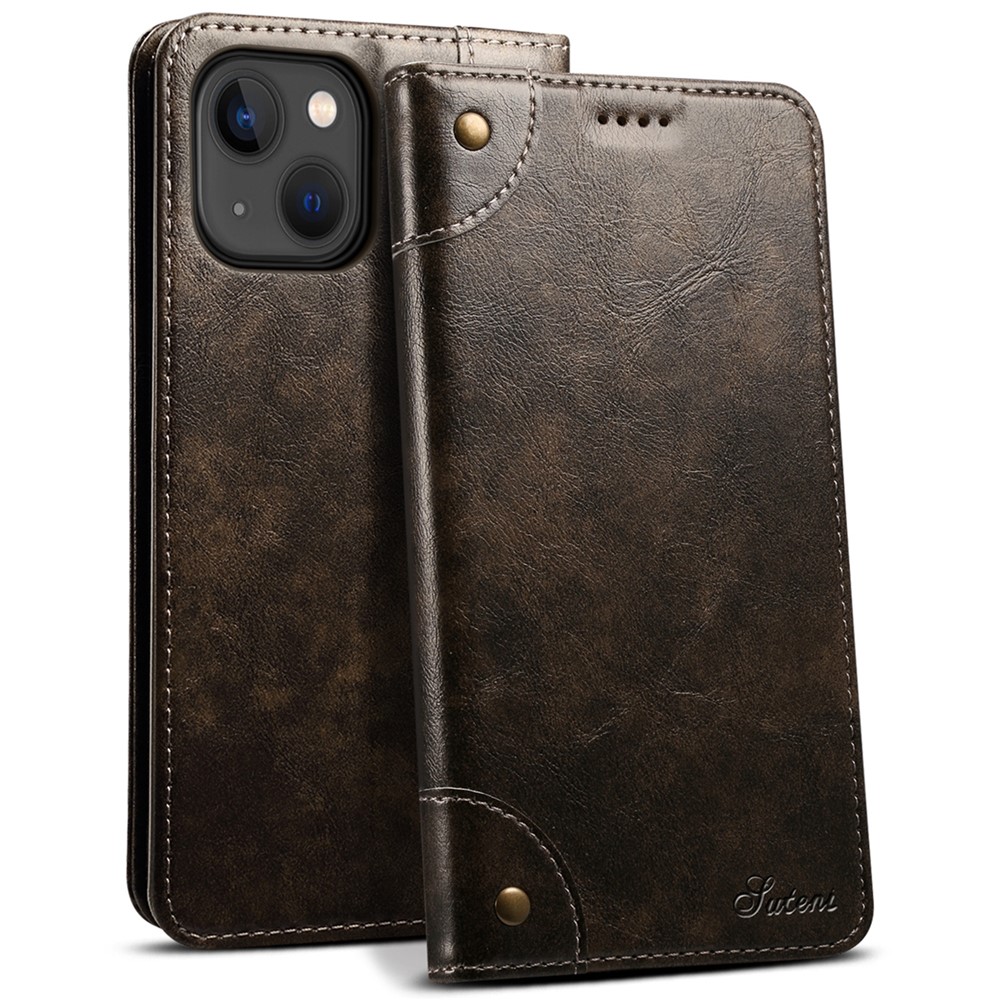 SUTENI 055 Series Strong Auto Closure PU Leather+TPU Case Wallet Stand Shockproof Phone Shell for iPhone 13 mini 5.4 inch - Black-1