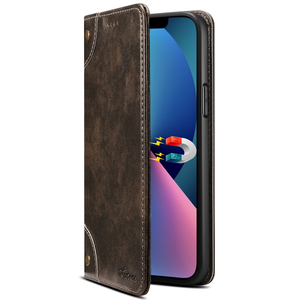 SUTENI 055 Series Strong Auto Closure PU Leather+TPU Case Wallet Stand Shockproof Phone Shell for iPhone 13 mini 5.4 inch - Black-2