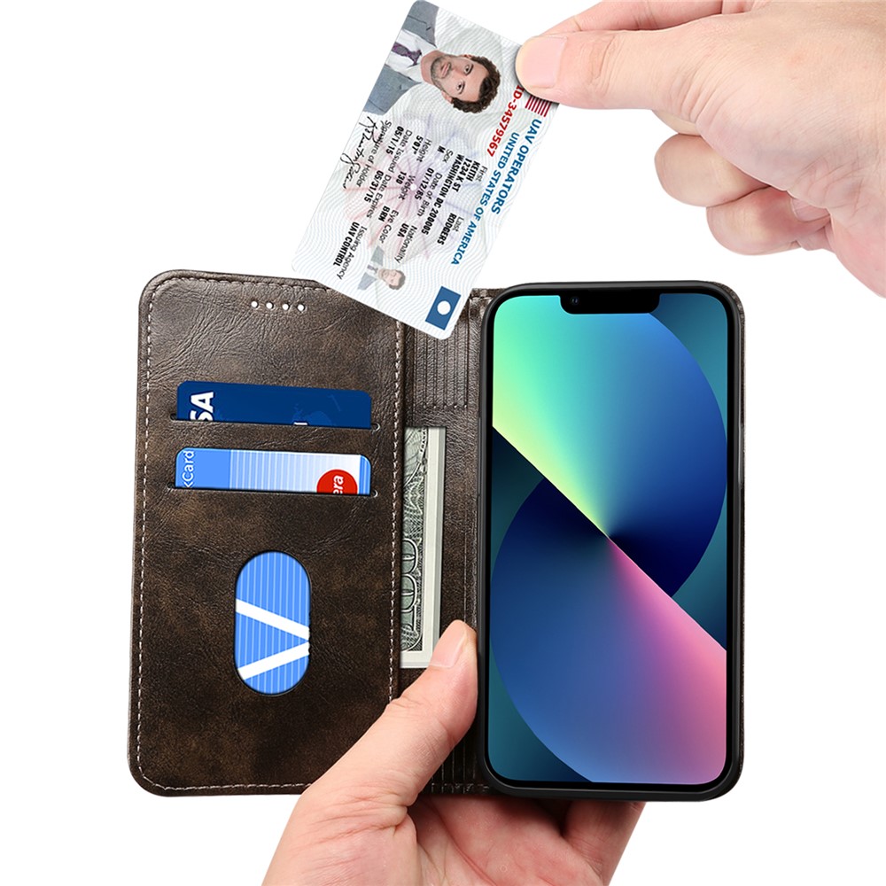 SUTENI 055 Series Strong Auto Closure PU Leather+TPU Case Wallet Stand Shockproof Phone Shell for iPhone 13 mini 5.4 inch - Black-5