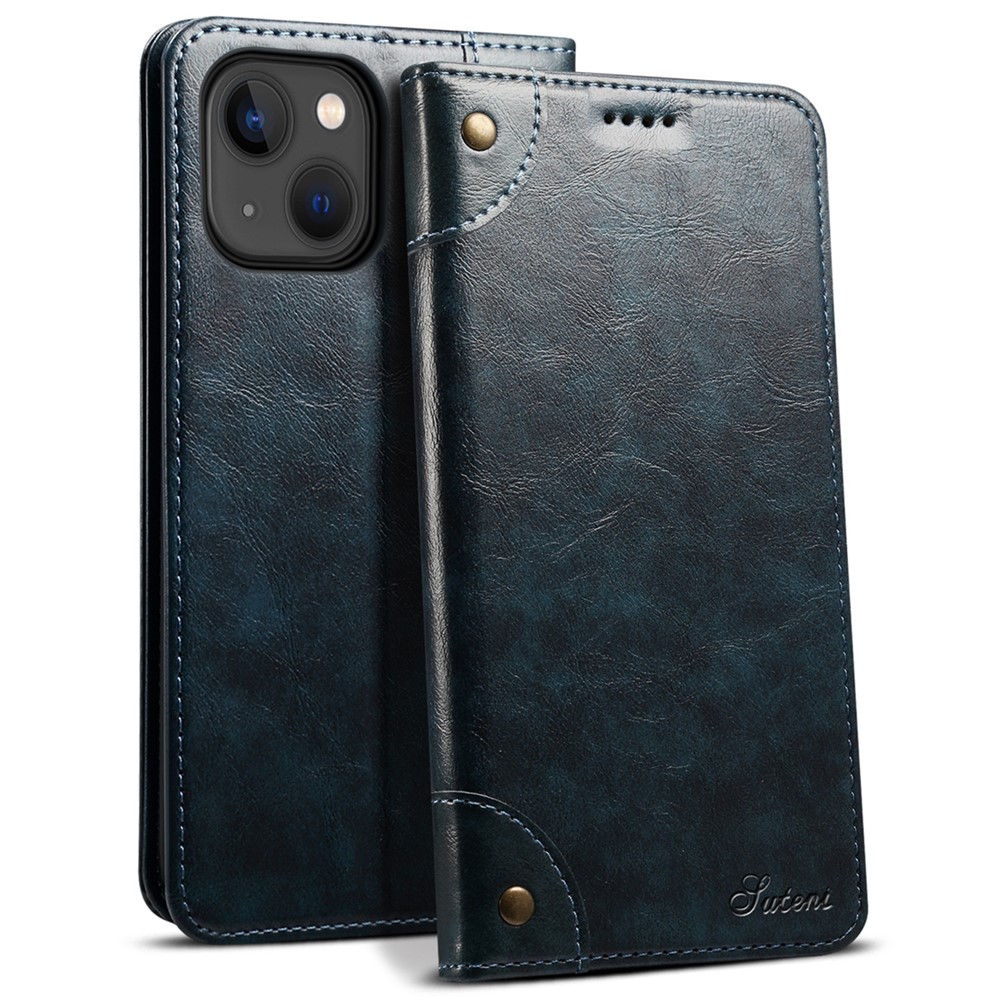 SUTENI 055 Series Strong Auto Closure PU Leather+TPU Case Wallet Stand Shockproof Phone Shell for iPhone 13 mini 5.4 inch - Blue