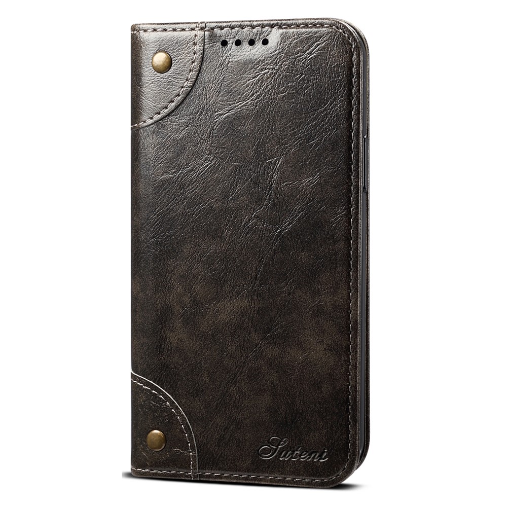 SUTENI 055 Series Scratch-resistant Flip Phone Cover PU Leather+TPU Case Wallet Stand Shockproof Phone Case for iPhone 11 Pro Max 6.5 inch - Black-2