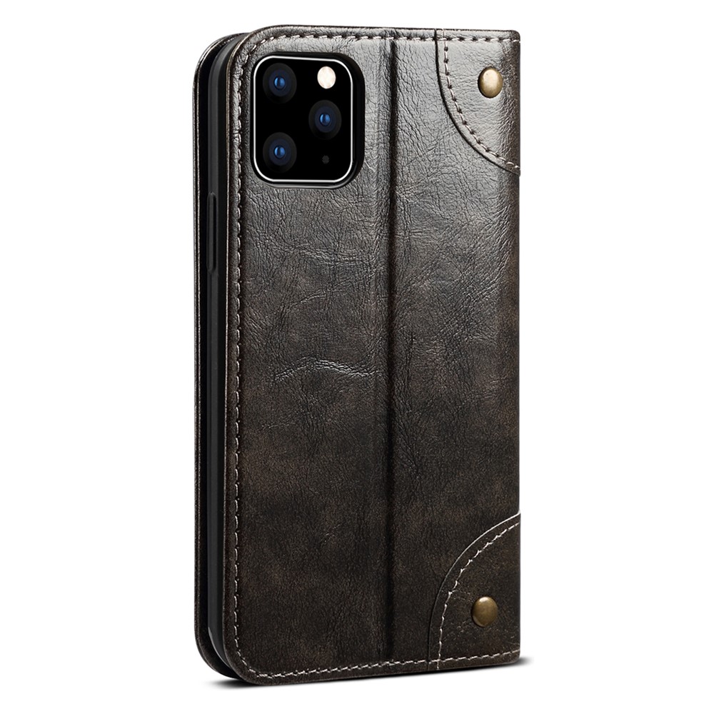 SUTENI 055 Series Scratch-resistant Flip Phone Cover PU Leather+TPU Case Wallet Stand Shockproof Phone Case for iPhone 11 Pro Max 6.5 inch - Black-3
