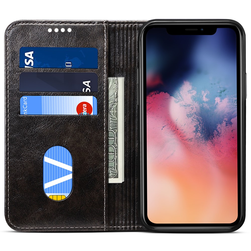 SUTENI 055 Series Scratch-resistant Flip Phone Cover PU Leather+TPU Case Wallet Stand Shockproof Phone Case for iPhone 11 Pro Max 6.5 inch - Black-4