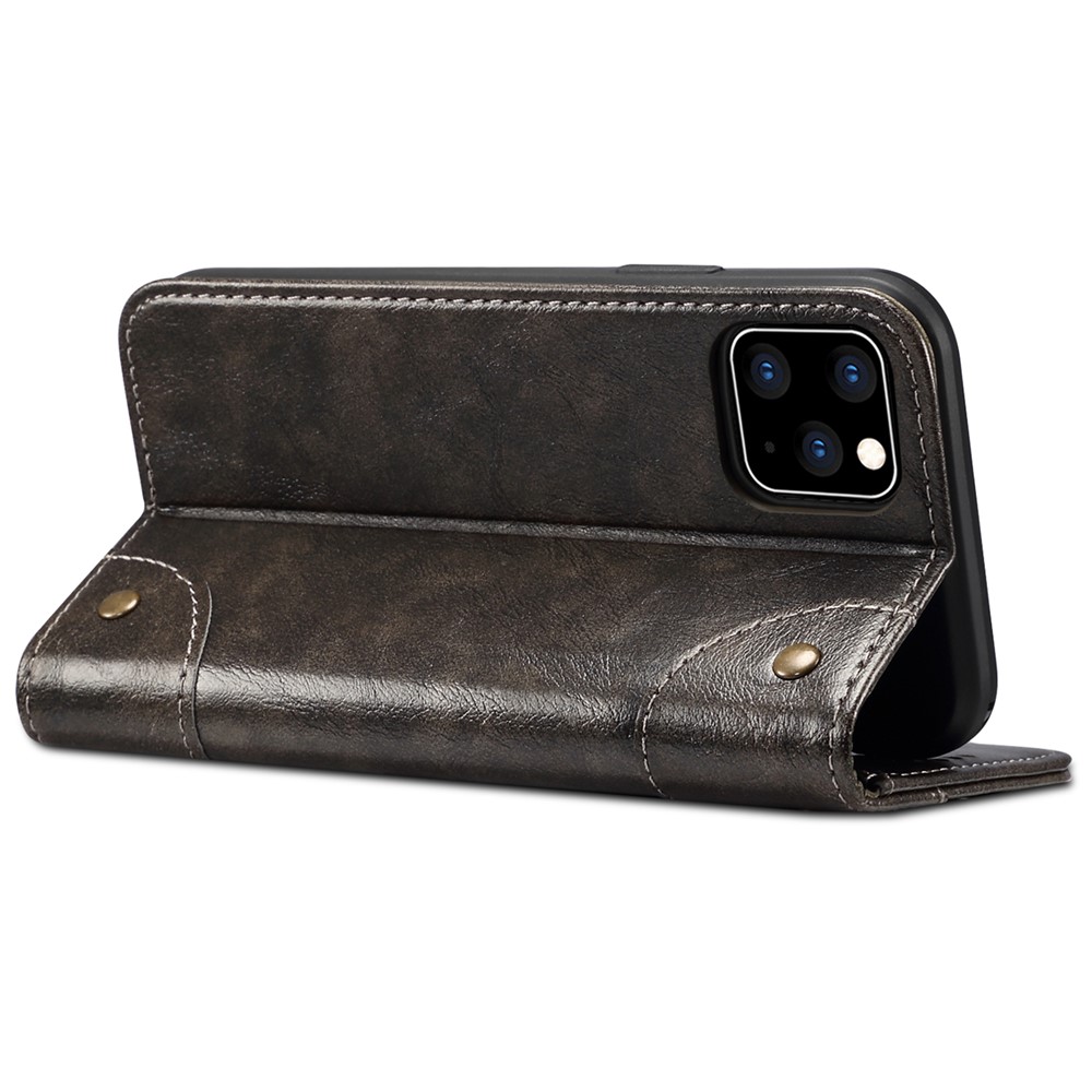 SUTENI 055 Series Scratch-resistant Flip Phone Cover PU Leather+TPU Case Wallet Stand Shockproof Phone Case for iPhone 11 Pro Max 6.5 inch - Black-6