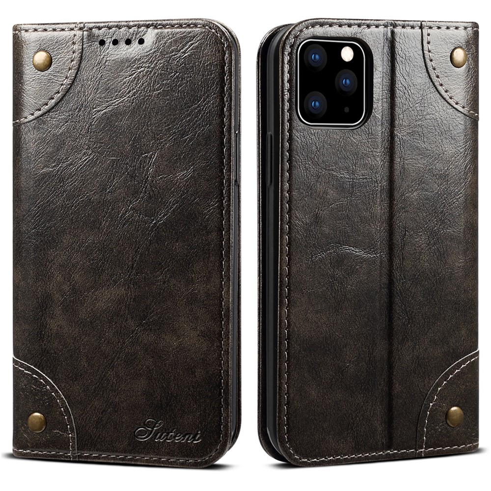 SUTENI 055 Series Shockproof Phone Shell Strong Auto Closure PU Leather+TPU Case Wallet Stand for iPhone 11 Pro 5.8 inch - Black-1