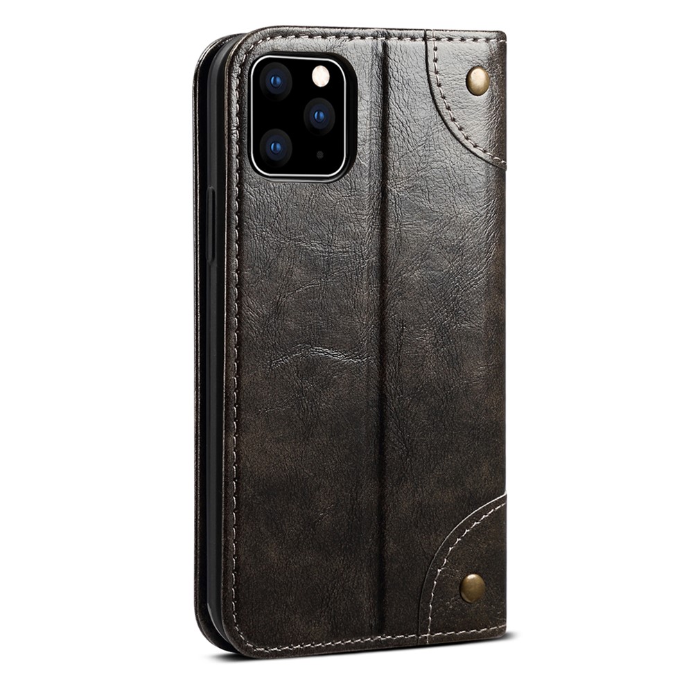 SUTENI 055 Series Shockproof Phone Shell Strong Auto Closure PU Leather+TPU Case Wallet Stand for iPhone 11 Pro 5.8 inch - Black-3