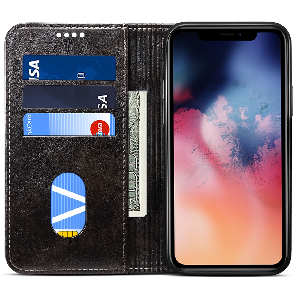 SUTENI 055 Series Shockproof Phone Shell Strong Auto Closure PU Leather+TPU Case Wallet Stand for iPhone 11 Pro 5.8 inch - Black-4