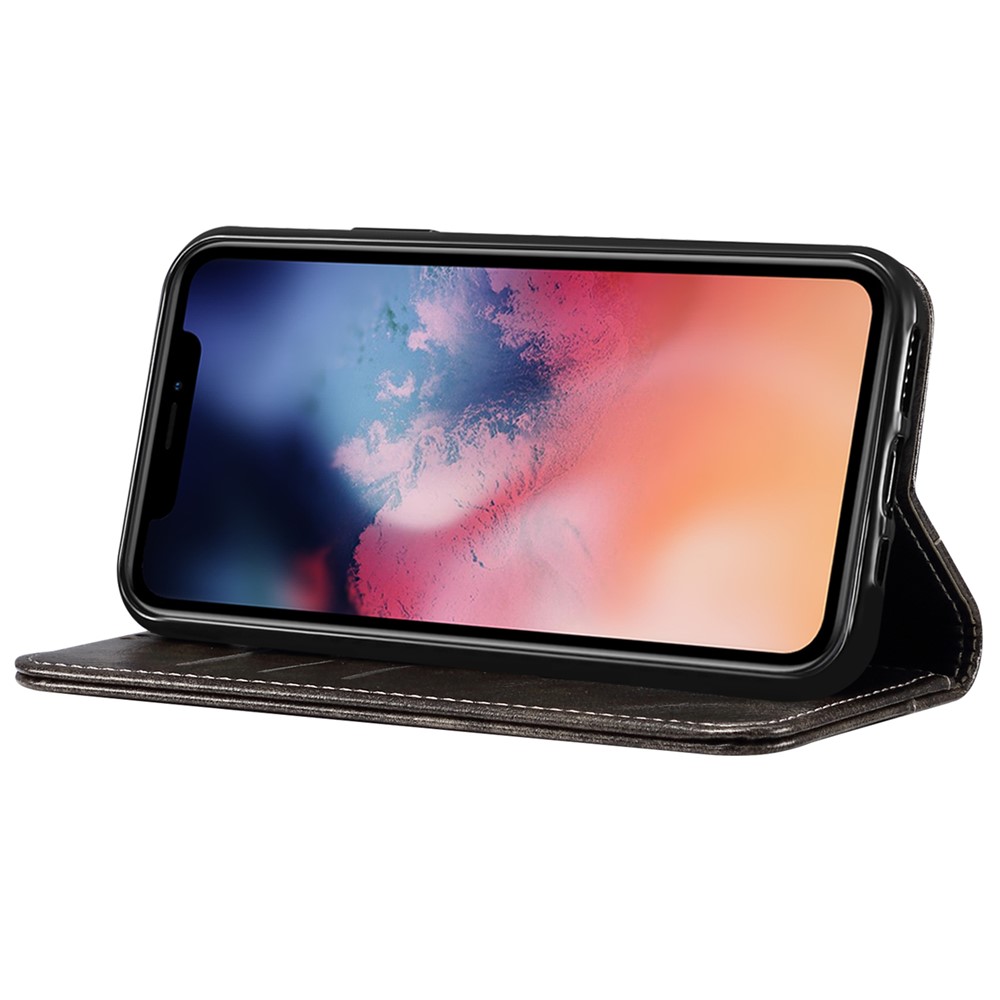 SUTENI 055 Series Shockproof Phone Shell Strong Auto Closure PU Leather+TPU Case Wallet Stand for iPhone 11 Pro 5.8 inch - Black-5