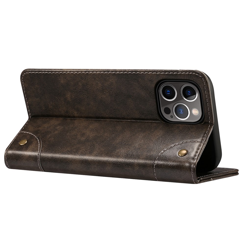 SUTENI 055 Series Simple Style Strong Auto-absorbed PU Leather+TPU Case Wallet Stand Shockproof Phone Shell for iPhone 12 Pro / iPhone 12 6.1 inch - Black-4