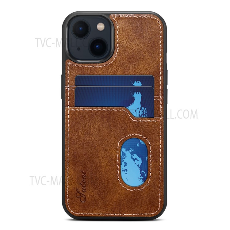 SUTENI Drop Protection Retro PU Leather Coated TPU Back Cover with Card Holder Slots for iPhone 13 mini 5.4 inch - Brown-1