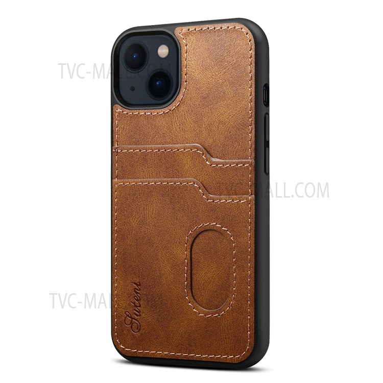SUTENI Drop Protection Retro PU Leather Coated TPU Back Cover with Card Holder Slots for iPhone 13 mini 5.4 inch - Brown-2
