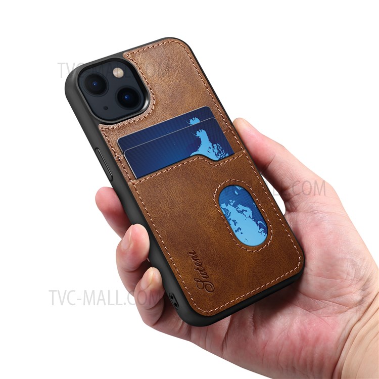SUTENI Drop Protection Retro PU Leather Coated TPU Back Cover with Card Holder Slots for iPhone 13 mini 5.4 inch - Brown-4