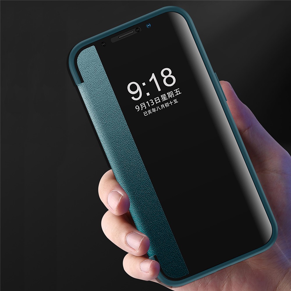 View Window Design Flip Cover Anti-Scratch PU Leather+Hard PC+TPU Hybrid Protective Case for iPhone 13 Pro 6.1 inch - Blue-2