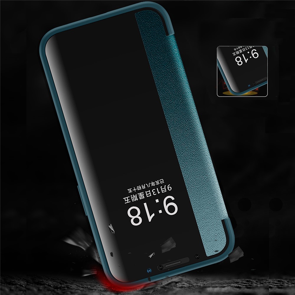 View Window Design Flip Cover Anti-Scratch PU Leather+Hard PC+TPU Hybrid Protective Case for iPhone 13 Pro 6.1 inch - Blue-3