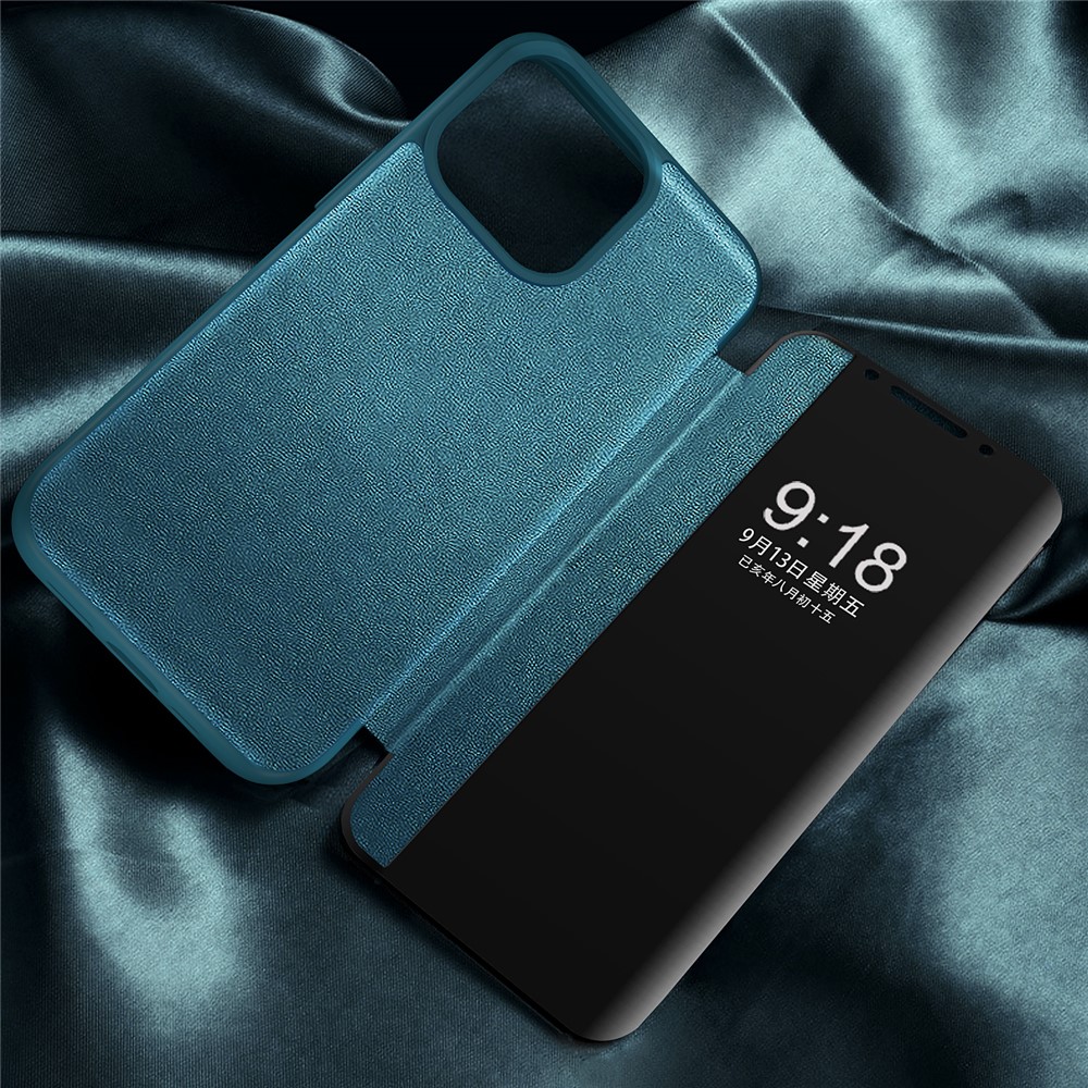 View Window Design Flip Cover Anti-Scratch PU Leather+Hard PC+TPU Hybrid Protective Case for iPhone 13 Pro 6.1 inch - Blue-4