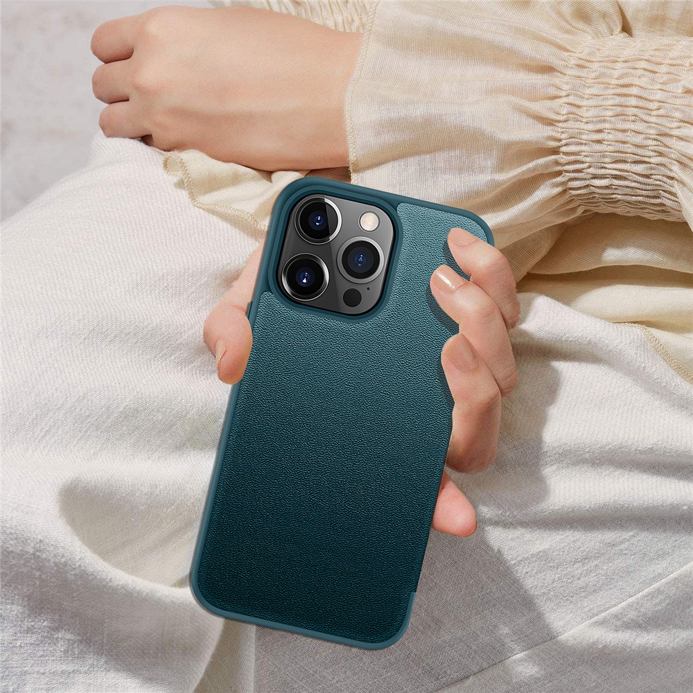 View Window Design Flip Cover Anti-Scratch PU Leather+Hard PC+TPU Hybrid Protective Case for iPhone 13 Pro 6.1 inch - Blue-5