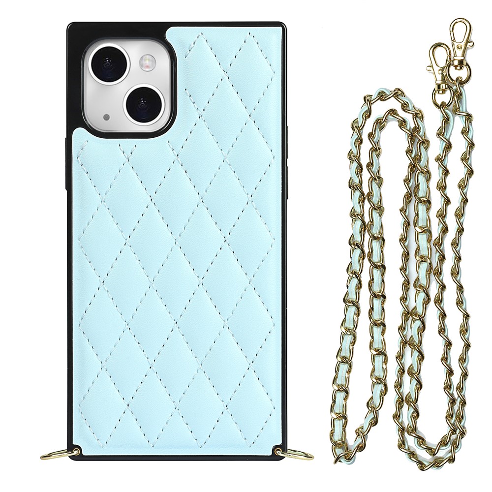 Soft TPU+Microfiber Leather Phone Back Case Phone Cover with Shoulder Strap for iPhone 13 mini - Blue-1