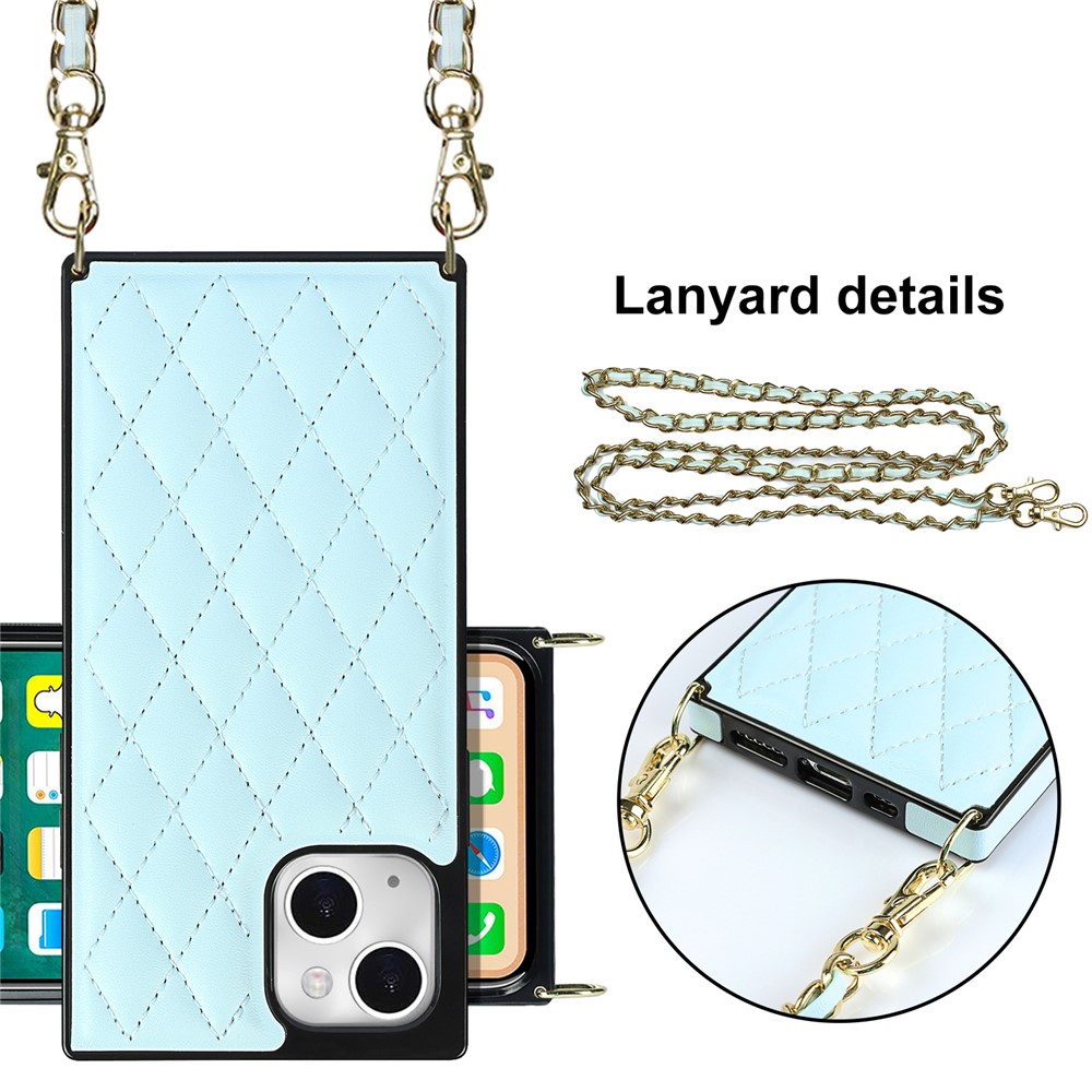 Soft TPU+Microfiber Leather Phone Back Case Phone Cover with Shoulder Strap for iPhone 13 mini - Blue-3