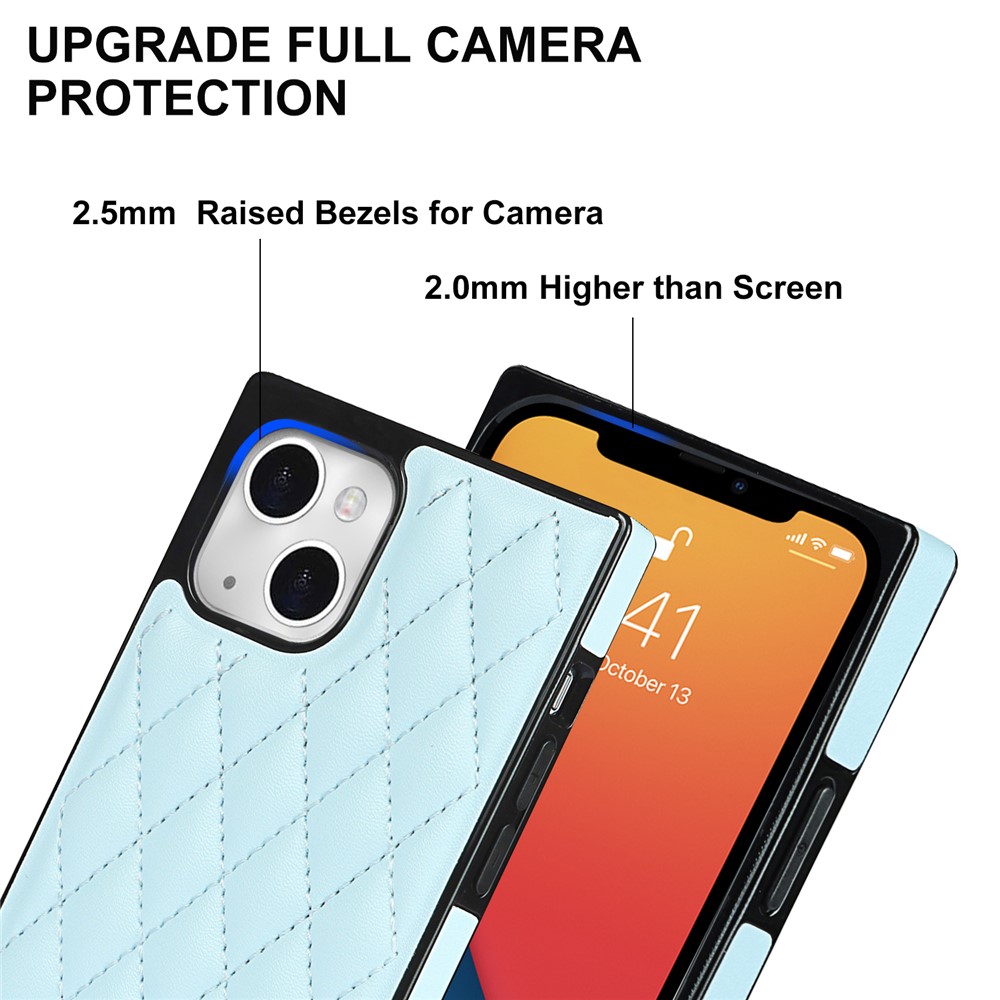 Soft TPU+Microfiber Leather Phone Back Case Phone Cover with Shoulder Strap for iPhone 13 mini - Blue-5