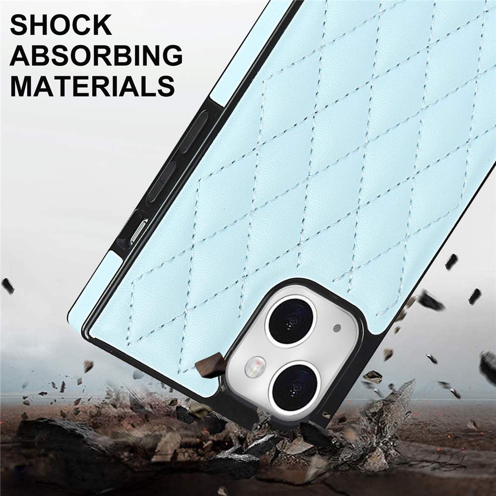 Soft TPU+Microfiber Leather Phone Back Case Phone Cover with Shoulder Strap for iPhone 13 mini - Blue-7